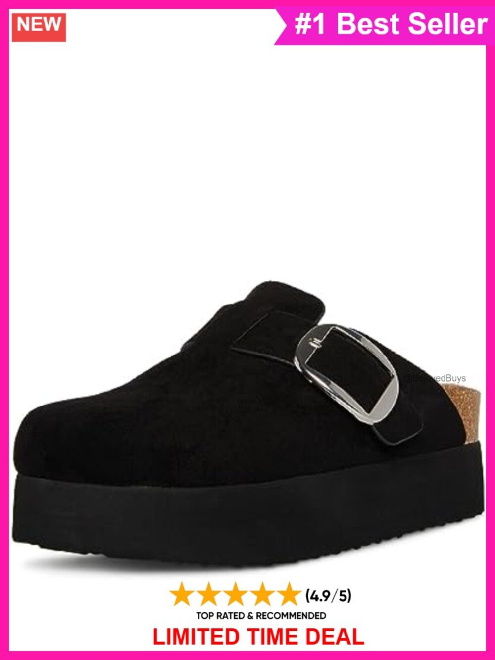 Suede Platform Slip-On Loafers with Adjustable Buckle Strap